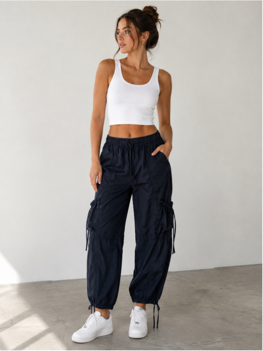 Abercrombie & Fitch Cargo Joggers Parachute Pants Black Baggy Elastic Waist